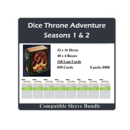 "Dice Throne Adventures (Season 1 & 2)" 33x16 heroes + 40x4 bosses + 160 loot cards = 850 Cards (8808 X 8)