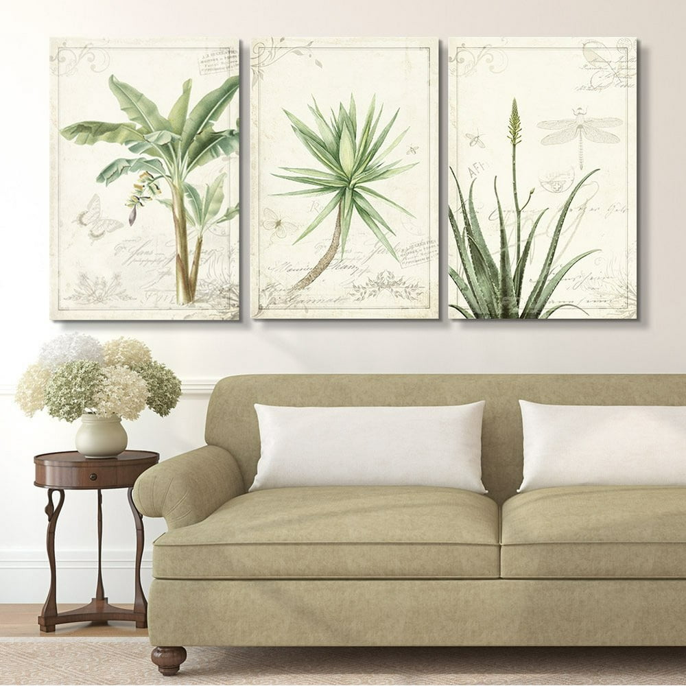 wall26 3 Panel Canvas Wall Art Vintage Style Tropical Plants Giclee