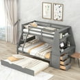 thumbnail image 3 of Harper & Bright Designs Twin Over Full Bunk Bed with Trundle and Built-in Desk, Wooden Bunkbed Frame with Storage Drawers and Shelf for Bedroom, Gray, 3 of 15