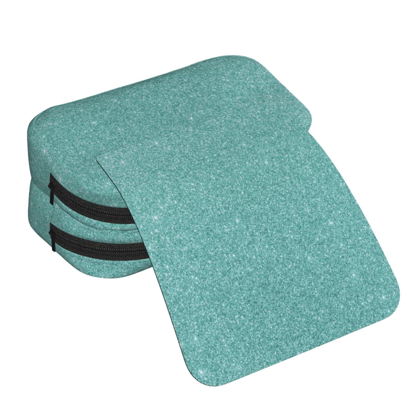 Rateoe Teal Green Glitter Pattern Double Clamshell Pen Case, Storage Organizer with Two Zipper Compartments– Holds Up to 50 Pencils & Pens
