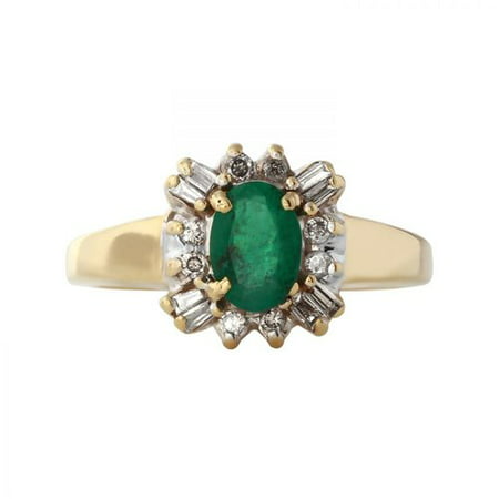Ladies 1.08 Carat Emerald And Diamond 10k Yellow Gold Ring