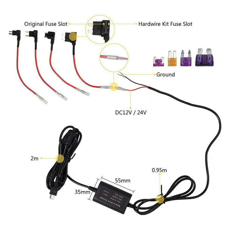 ZEROGOGO ACC Hard Wire Kit DC 12 V 24 V auf 5 V 2,0 A DVR-Netzteilkabel  Mini Micro USB Hardwire Kit für Dashcam/Auto-DVR/GPS – die besten Artikel  im Online-Shop Joom Geek