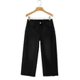 thumbnail image 4 of Womens Denim Jeans High Waisted Capri Pants Loose Fit Wide Leg Distressed Frayed Hem Cropped Pants with 5 Pockets for Summer Casual,Black,L, 4 of 8