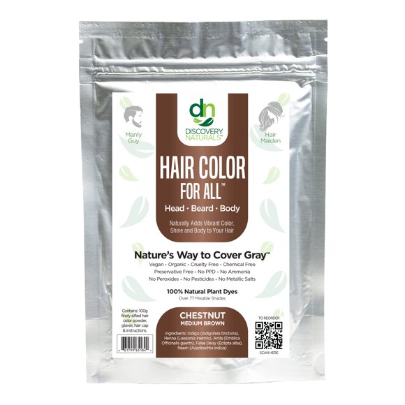 Kit de color de cabello con henna marrón para todos | Tinte para el cabello y tinte para barba en polvo índigo 100 % natural (castaño medio marrón) Orgánico a base de hierbas y vegano, sin químicos ni