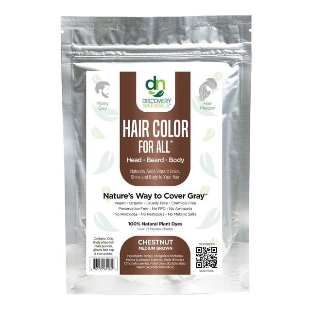 Kit de color de cabello con henna marrón para todos | Tinte para el cabello y tinte para barba en polvo índigo 100 % natural (castaño medio marrón) Orgánico a base de hierbas y vegano, sin químicos ni