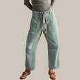 thumbnail image 2 of Women's Vintage Washed Denim Jeans with Striped Paneling, Hip Hop Baggy Jeans Mid-Low Waist Wide Leg Loose Fit Casual Pants with Pockets,Blue M, 2 of 5