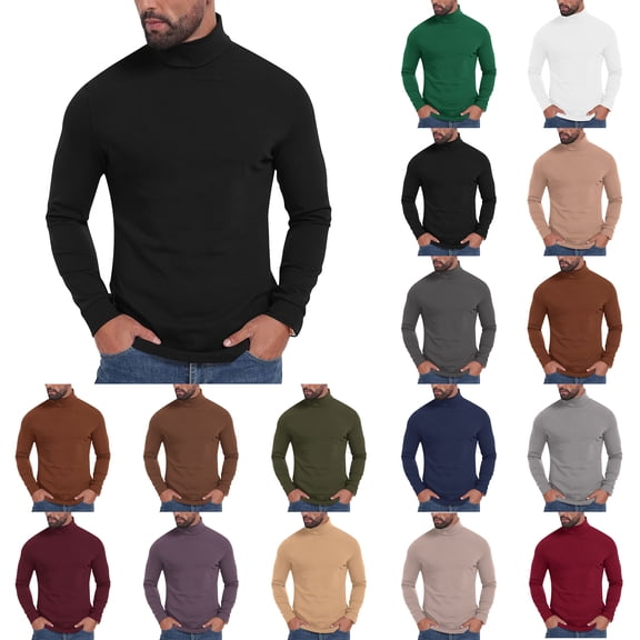 Mens Long Sleeve Shirt High Neck Long Sleeve Shirt Plus Size Men's Solid Color Elastic Turtleneck Long Sleeve Slim Blouses Tops Mens Shirts Under $10, M