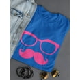 thumbnail image 3 of Moustache Glasses Graphic Design Women Royal Blue T-Shirt, Female Small, 3 of 4