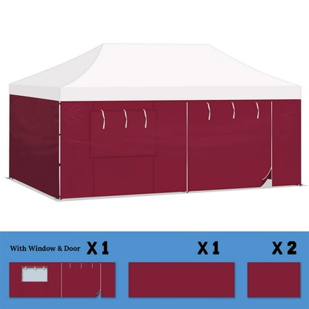 SUNRISEUMBRELLA 19.7x6.54' 10'x20' Pop Up Canopy Party Tent Sidewall ONLY with Zipper Door (Burgundy)