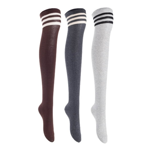 Lian LifeStyle Women's 3 Pairs Adorable Comfortable Soft Thigh High Over Knee High Cotton Socks, Size 6-9, JMYP1022 Coffee, DarkGrey, LightGrey