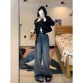 thumbnail image 2 of Pantalones vaqueros Retro de estilo coreano para mujer, pantalones largos de cintura alta, piernas anchas, moda urbana informal, nuevos, 2 of 5