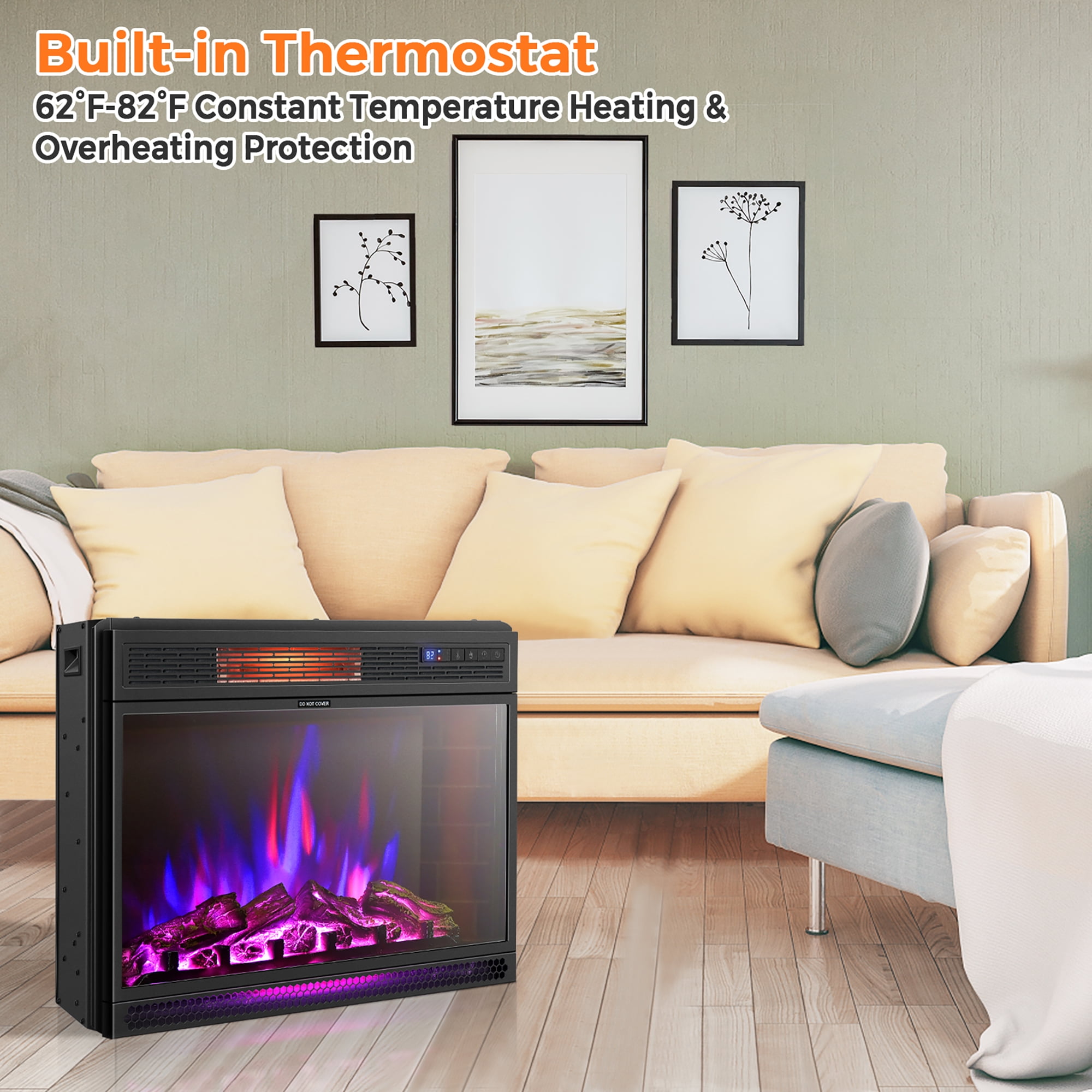 Costway 28” Electric Fireplace Freestanding & Recessed Heater Log Flame Remote 1350W Sansujyuku sansujyuku.com