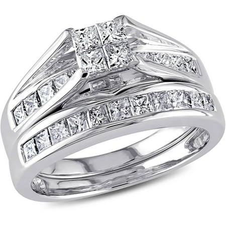 1 Carat T.W. Certified Princess-Cut Diamond 14kt White Gold Cluster Bridal Set