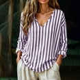 thumbnail image 2 of VBVC Women's V Neck Striped Tunic Top , Ladies' Casual Long Sleeve Blouse , Loose Summer Beach Shirt For Women, Purple , S-2XL, 2 of 8