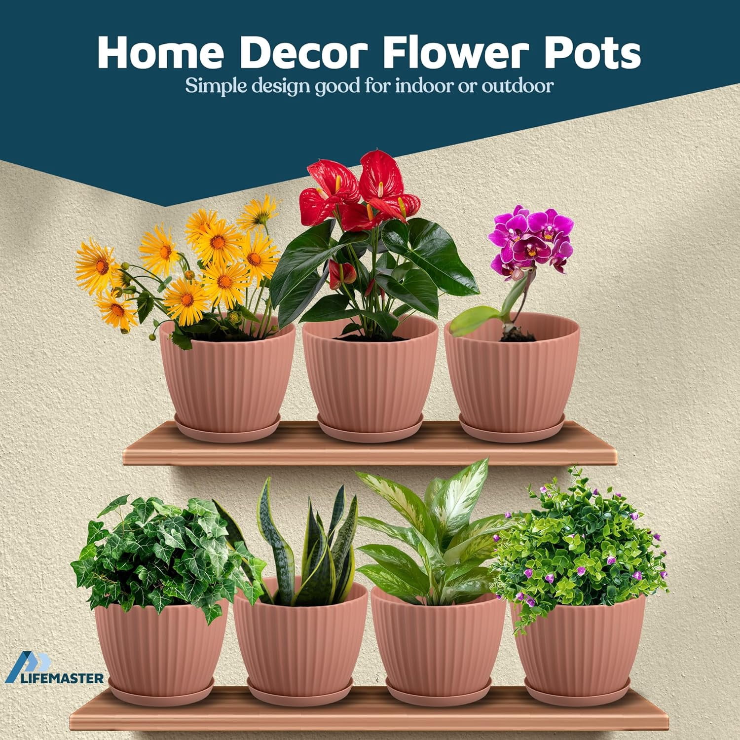 Pink 6-Inch Plant Pots with Drainage & Saucers 18 Pack, Indoor & Outdoor Planters for Houseplants, Herbs, and Flowers, Durable & Weatherproof Material, Stackable, Lightweight, Minimalist Design