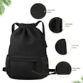 thumbnail image 4 of Mochila con CordóN con CordóN Mochila Deportiva Bolsa de Gimnasio con Bolsillo Lateral para Mujeres Hombres Negro, 4 of 5