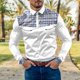 thumbnail image 4 of Camisas s Para Hombre Manga Larga Camisa de manga larga para hombre, informal, a cuadros, con costuras de , solapa, botones, puños (White, L), 4 of 5