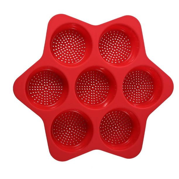 Bearachild Bandeja antiadherente para panecillos de hamburguesa de 7 cavidades, bandeja para hornear fácil de limpiar, bandeja para hornear Herramientas y accesorios para hornear Rojo