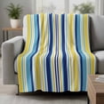 thumbnail image 2 of Blue Yellow Striped Blanket Soft Cozy Warm Throw Blanket for Couch, Plush Fuzzy Flannel Fleece Blankets for Sofa, Colorful Ombre Abstract Stripes Bed Blankets Lightweight Gifts for Women, 30"x40", 2 of 9