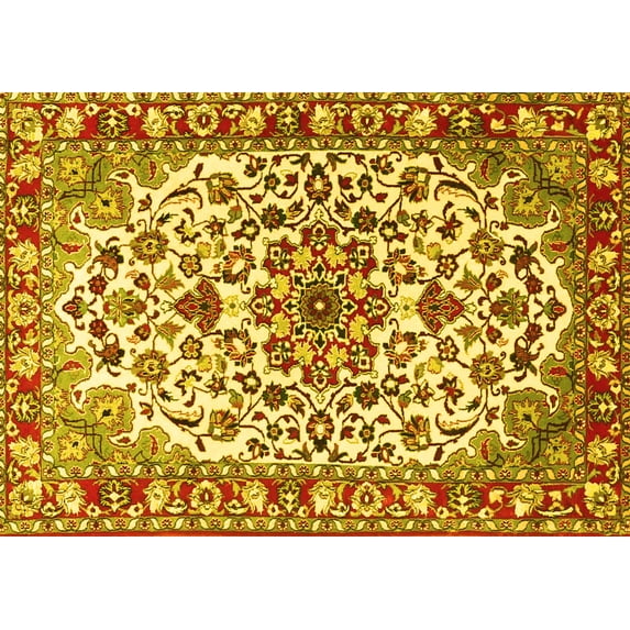 Ahgly Company Machine Washable Indoor Rectangle Medallion Yellow Traditional Area Rugs, 5' x 7'
