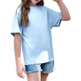 thumbnail image 4 of Summer Solid Color Girls Loose T-shirt Oversize Kids Children Short Sleeve T-shirt for 5-14 Years, 4 of 6