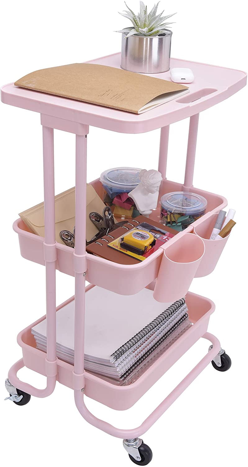 HTWW 3Tier Rolling Organizer Cart with Tabletop, Rolling Storage Cart