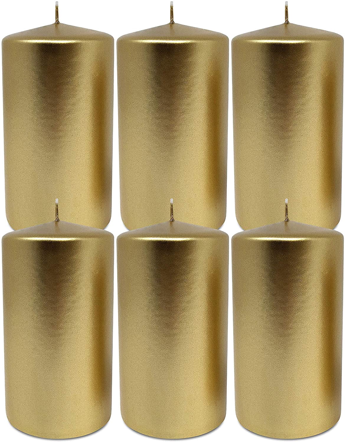 Hyoola 2.75 x 5 inch Metallic Gold Unscented European Made Pillar Candles, Paraffin Wax with Cotton Wicks, 6-Pack