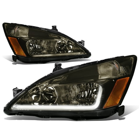 Corner Lights Lens - For 03-07 Honda Accord 7th Gen UC1 Pair of Smoked Lens Amber Corner Headlights + LED DRL 04 05 06