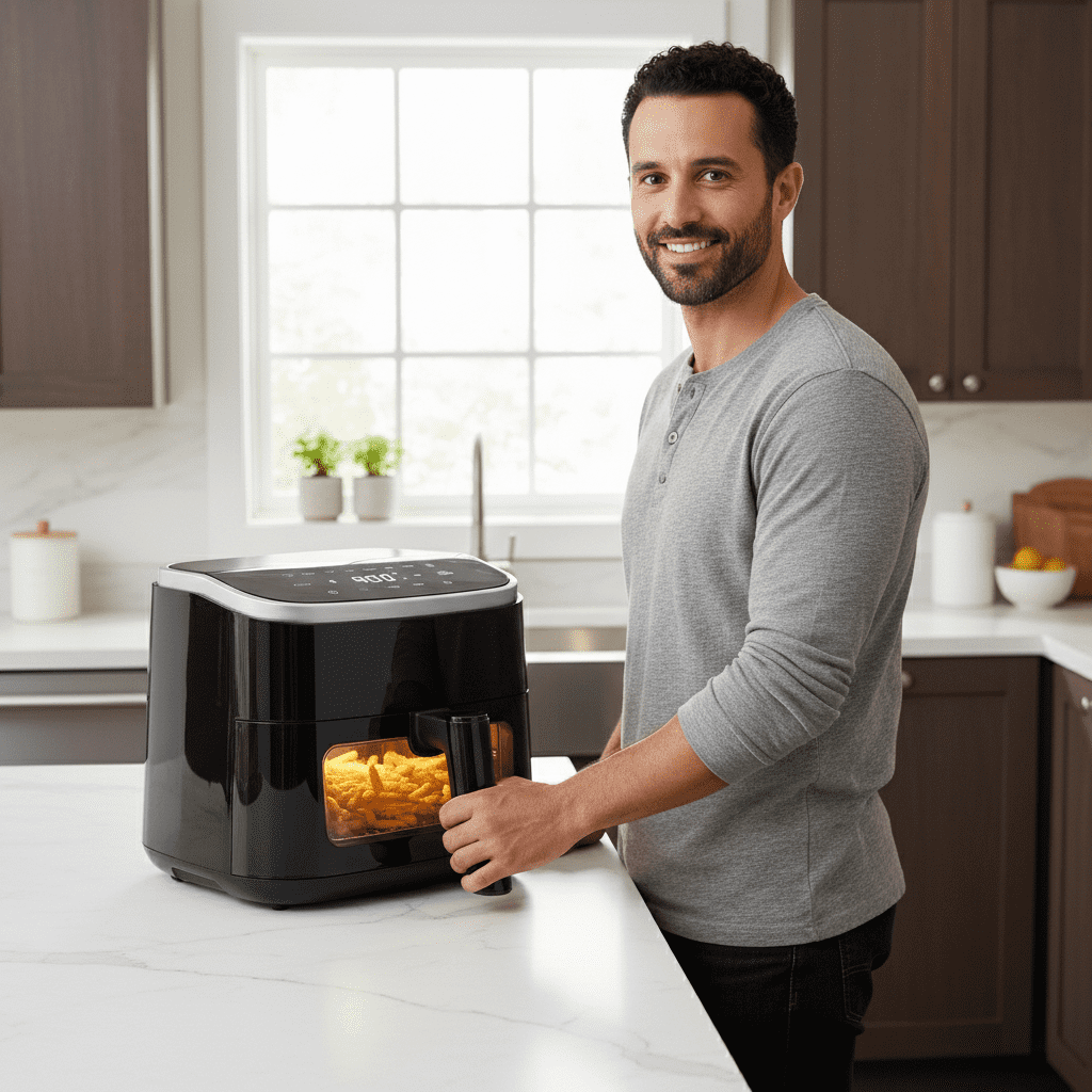 Haysky 4 QT Air fryer with Digital Touchscreen, Compact Rapid Air Cooker with View Window & 8 Presets & Timer, Nonstick Dishwasher-Safe Parts, Balck