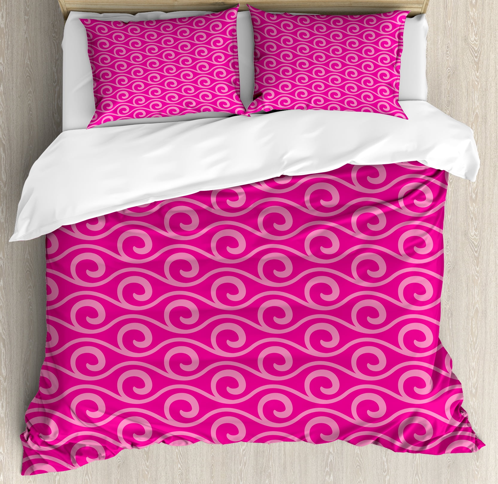 Hot Pink King Size Duvet Cover Set, Ocean Waves Inspired Abstract