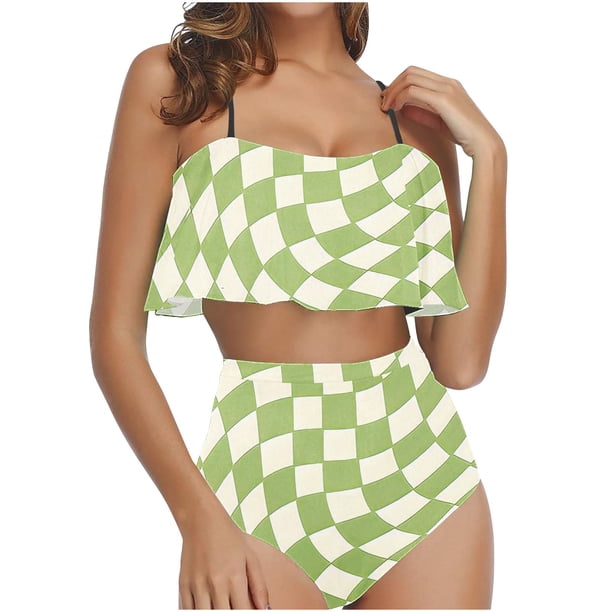 Bikini de Mujer Trajes de Baño Bikini con Ruffles Conjunto con Sujetador Acolchado Extraíble, Pantalones Cortos de Cintura Alta para la Playa