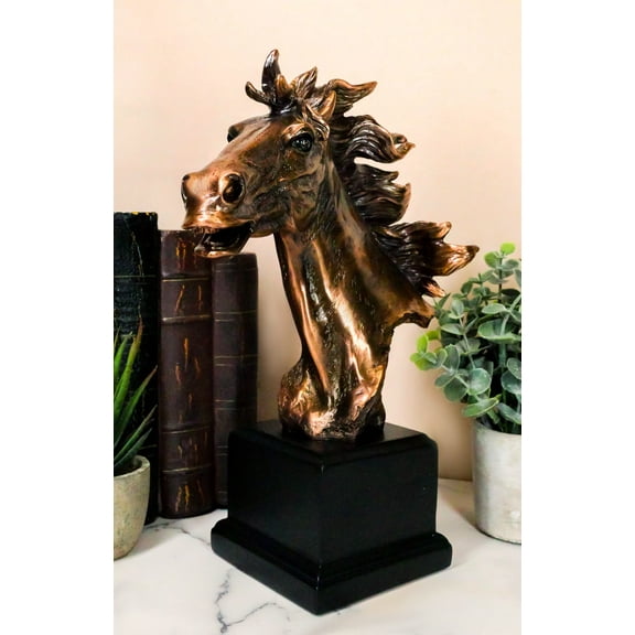 Western Wildlife Running Horse Stallion Head Bust Figurine With Trophy Base