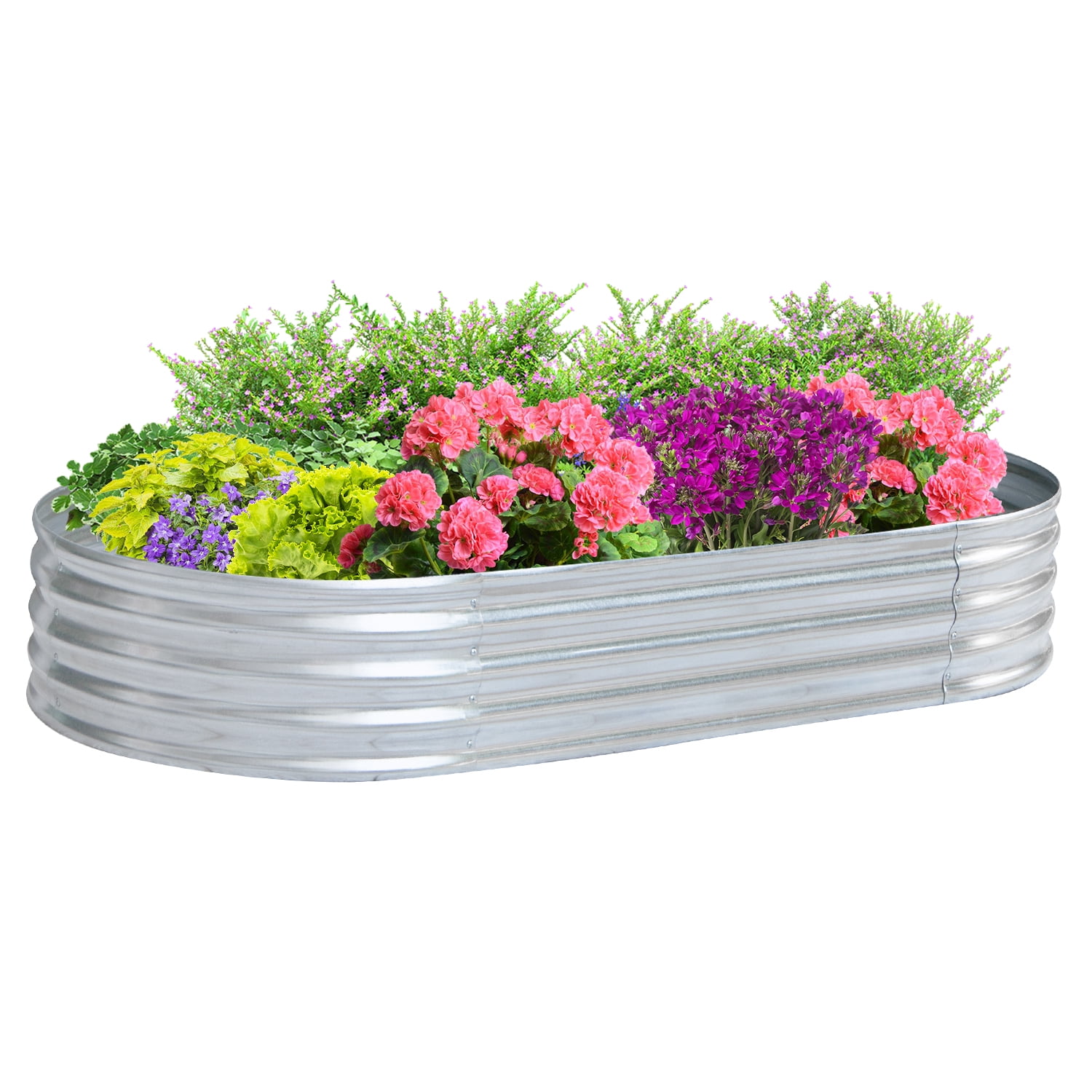 6x3x1ft Galvanized Garden Bed, Outdoor Elevated Raised Garden Bed Vegetables Flowers Garden Bed Galvanized Steel Garden Planter Box, Oval Raised Bed Kit, Silver
