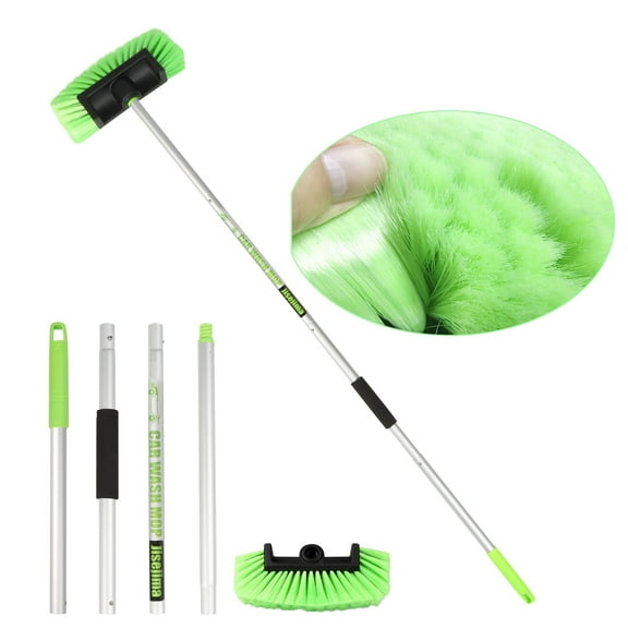 Nicecastle 60"153cm  Car wash brush with PBT soft bristles, scrub detail brush with adjustable long handle for interior, exterior car, truck, RV, boat, house siding cleaning snow removal
