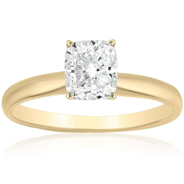 Cushion Cut Solitaire Diamond Ring in 18K Gold