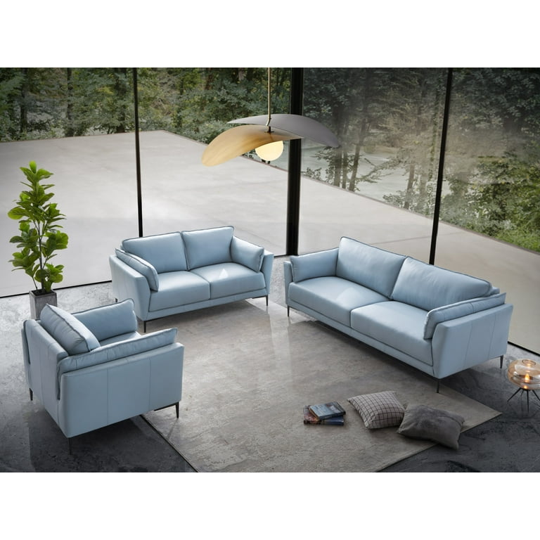 Baby blue leather couch hotsell