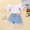 thumbnail image 4 of Vedolay Girl's Shorts Sets Girl's 2 Piece Outfit One Shoulder Ruffle Trim Top and Print Belted Shorts Set,White 6-9 Months, 4 of 5