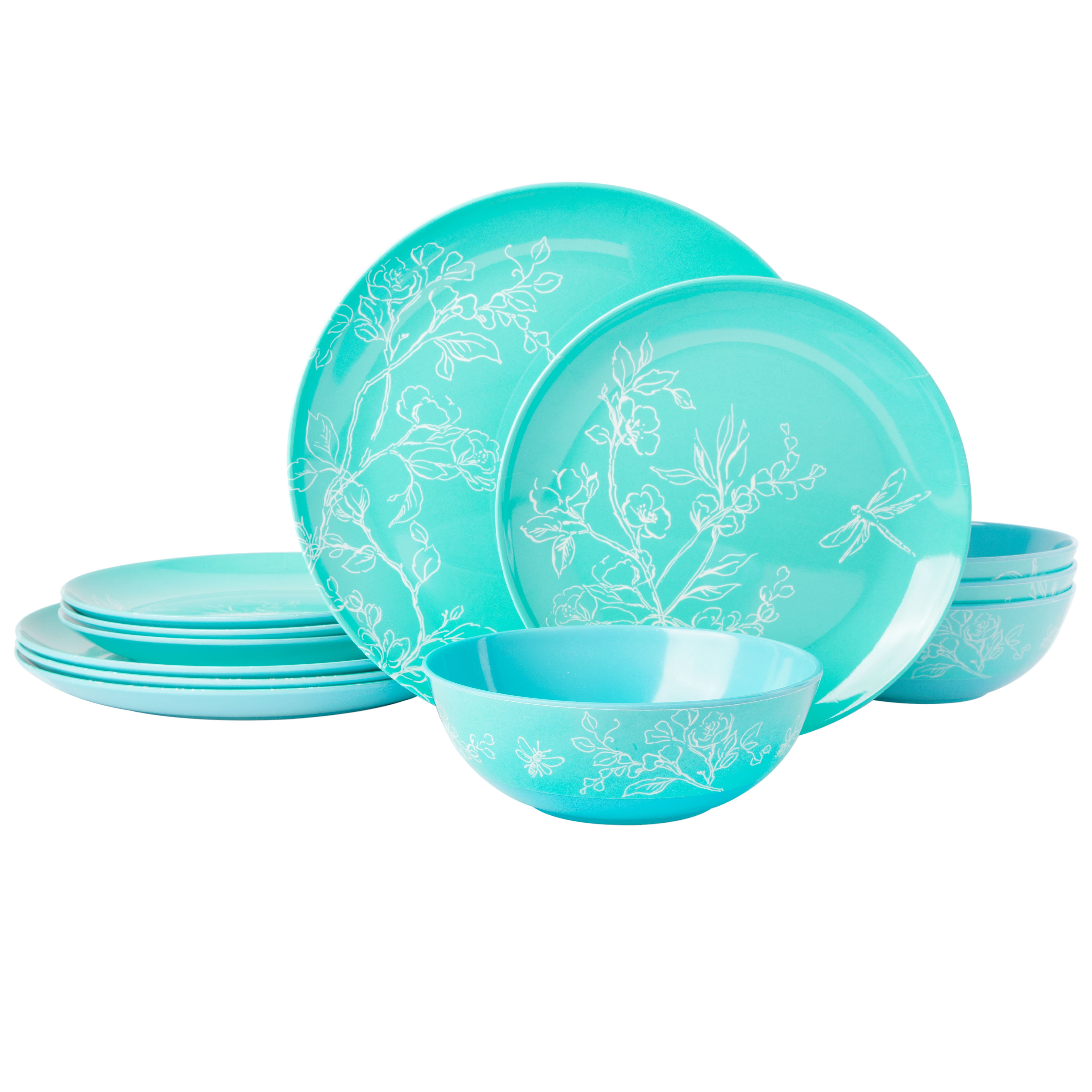 Set of 4 Microwave Safe Large Bowls Matte Light Blue Turquoise 6.75" BPA FREE 