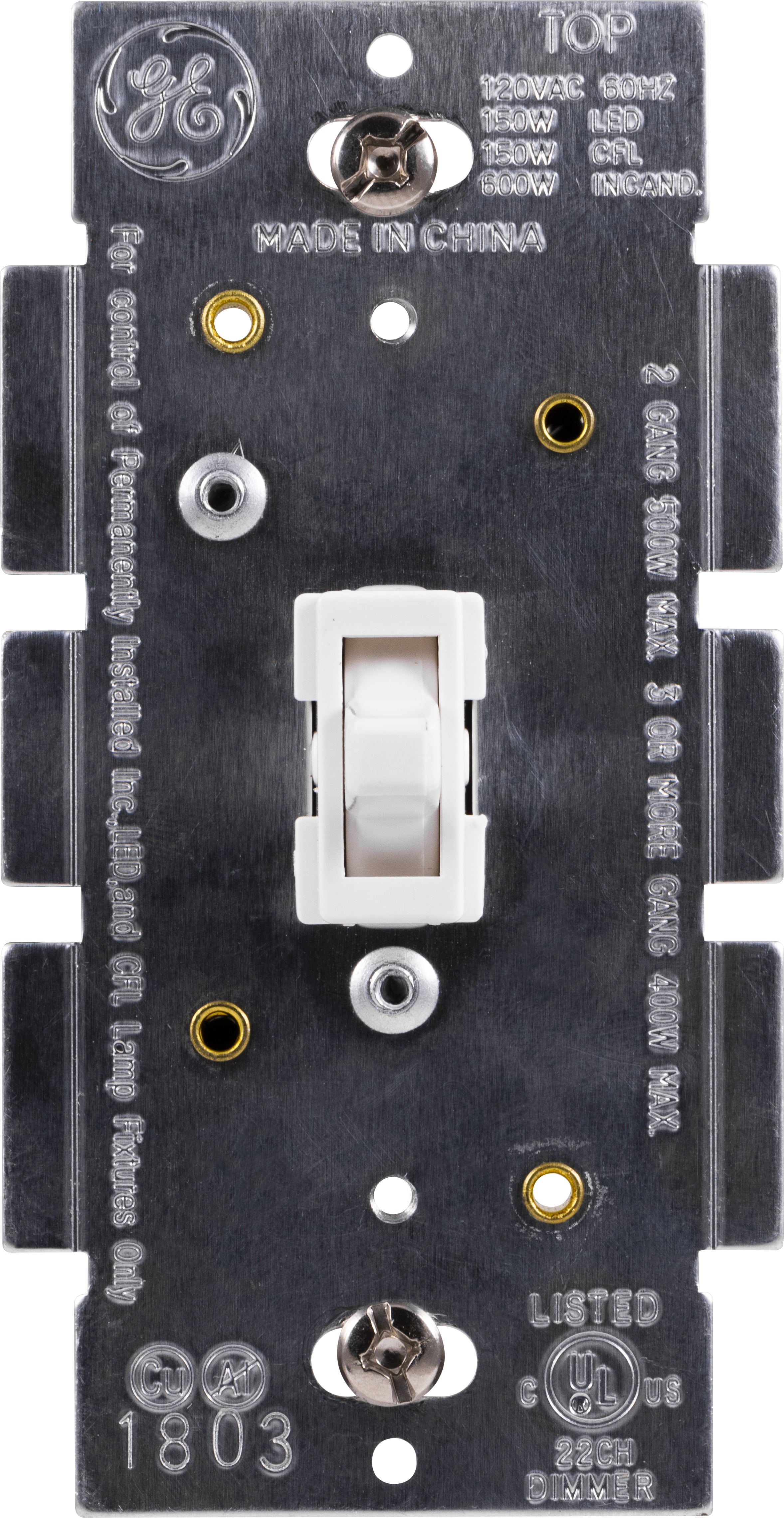 GE InWall Light Switch Dimmer for LED, CFL, Incandescent Dimmable Bulbs, Single Pole, 18025