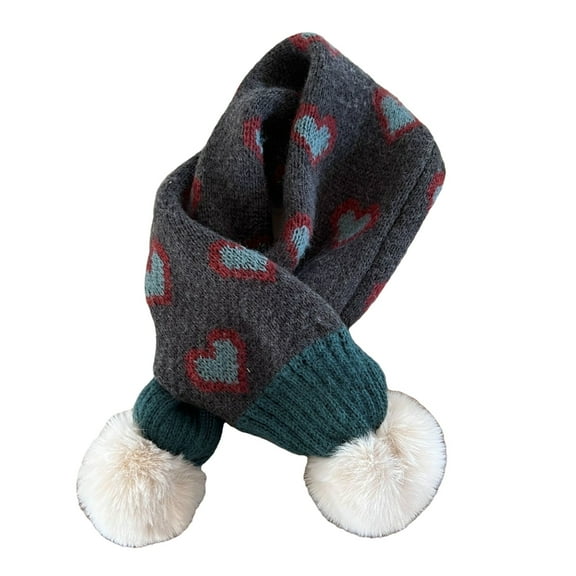 Kids Winter Scarf with Heart Pattern Soft Knitted Neck Scarf for Boy and Girls Cold Weather Outdoor Activity Neck Warmer