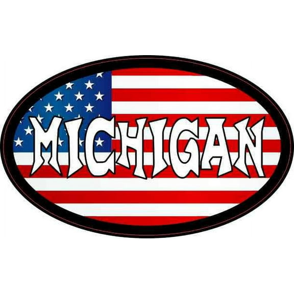 4in x 2.5in Oval US Flag Michigan Vinyl Sticker