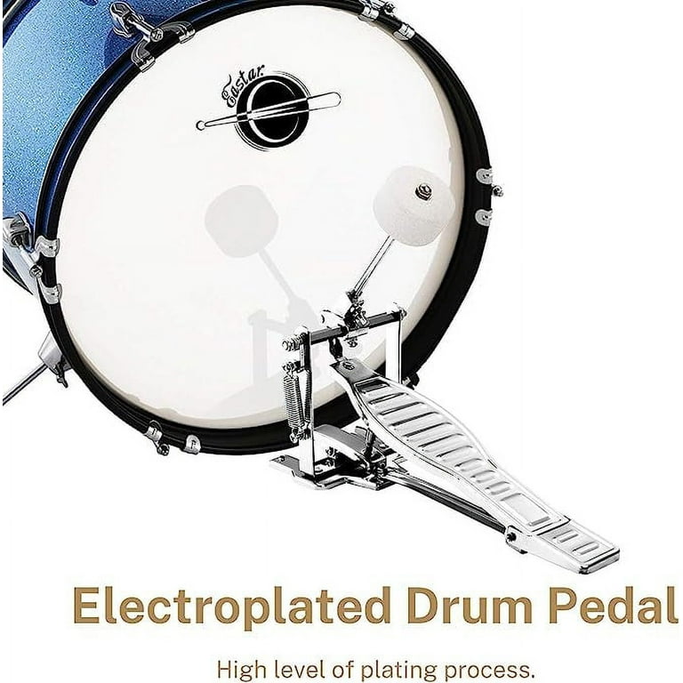 Eastar Drum Set 16 inch 3-Piece, Junior Drum Set Kit with Throne, Cymbal,  Pedal & Drumsticks,Metallic Blue (EDS-280Bu)