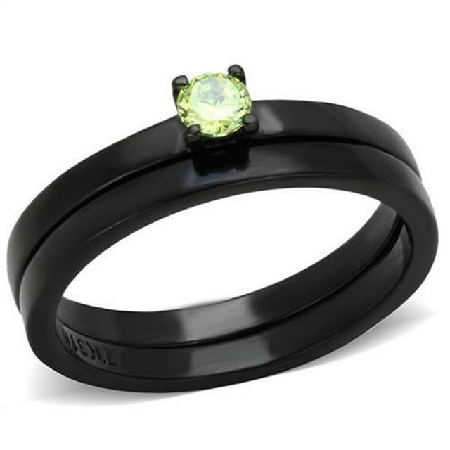 Alamode TK2015-5 Femmes IP Noir Bague en Acier Inoxydable avec AAA Grade CZ en Vert Pomme - Taille 5