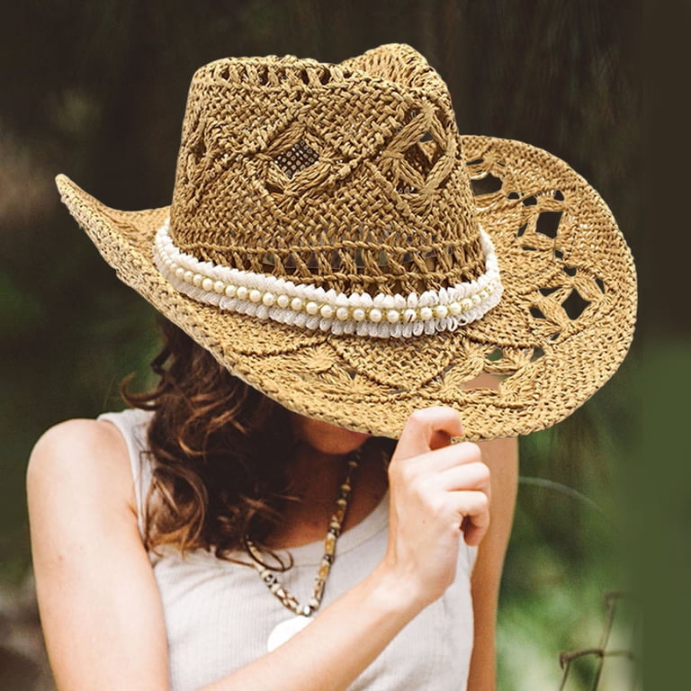 Straw Cowboy Hat Wide Brim Shapeable Sun Hat Western Beach Hat for Women Wide Brim Straw Cowboy Hat for Men Women Western Cowgirl Sun  main image 4