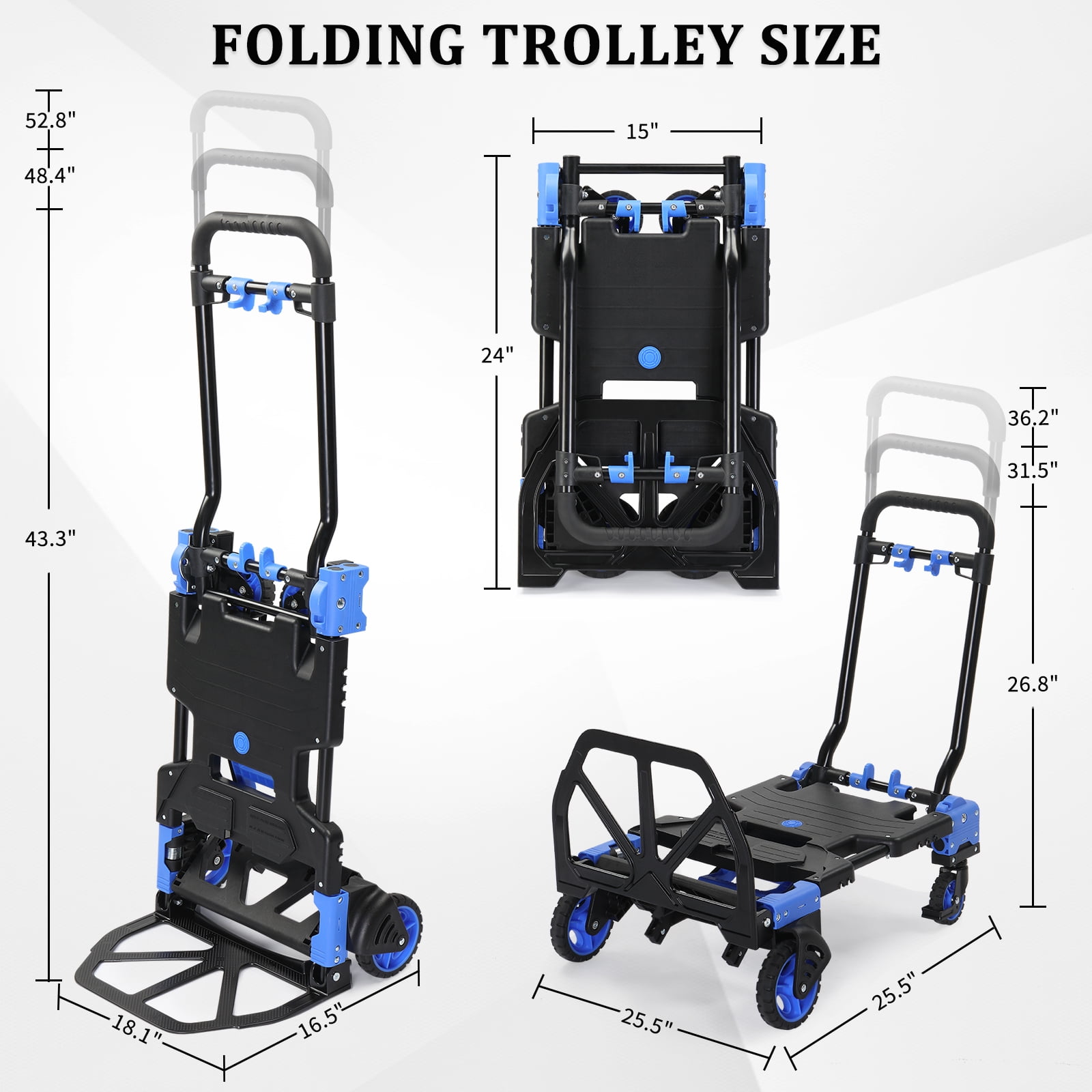 Ktaxon 2 in 1 Portable Hand Truck Hand Cart, Foldable Dolly, 330LB Capacity, with Retractable Handle