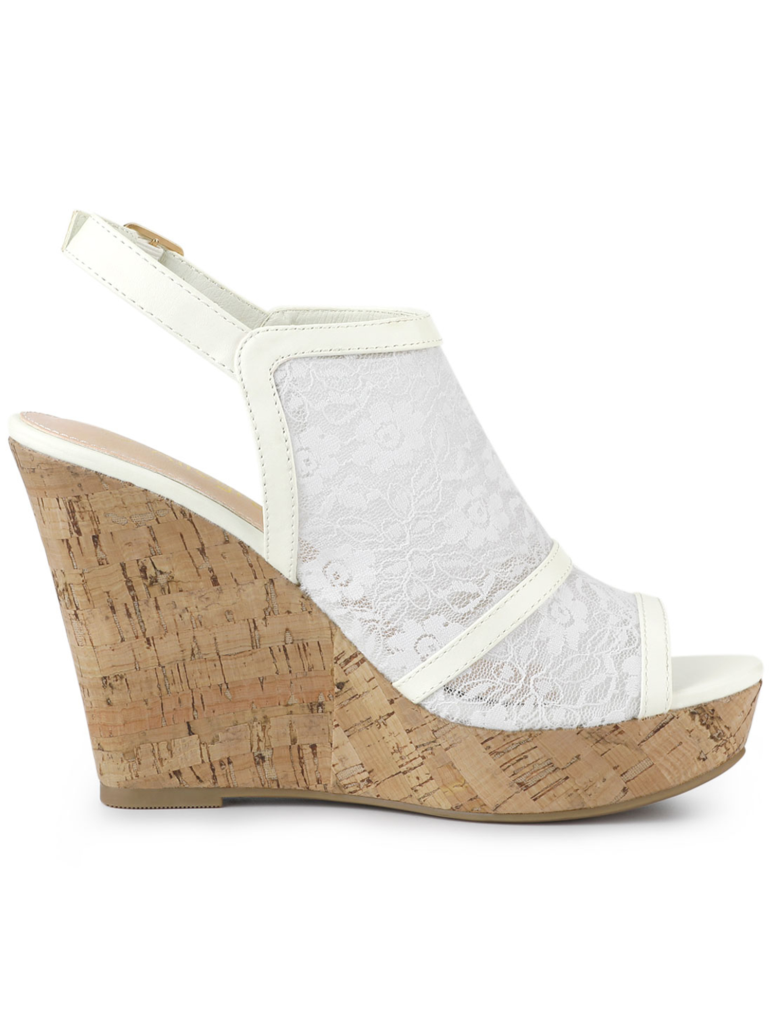 DARING DIVA Women's Open Toe Platform Heel Lace Wedges Sandals White 6
