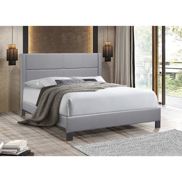 Platform Bed upholstered in luxurious Tufted Bonded Leather - Gray