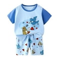 thumbnail image 1 of Ensemble 2 Pcs pour Enfants Garçons Filles Été Imprimé Dessin Animé Manches Courtes Hauts et Shorts, 1 of 4