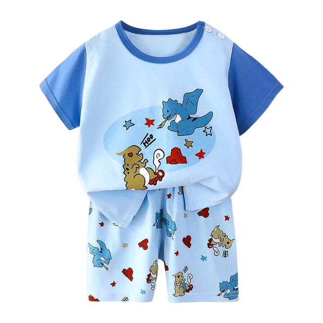 Ensemble 2 Pcs pour Enfants Garçons Filles Été Imprimé Dessin Animé Manches Courtes Hauts et Shorts