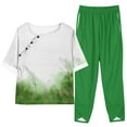 thumbnail image 2 of Homenesgenics 2 Piece Outfit for Women Plus Size Women Fashion Print Casual Loose Fitting Round Neck Short Sleeve Top Pants Two-piece Set Green XXXXXL, 2 of 6